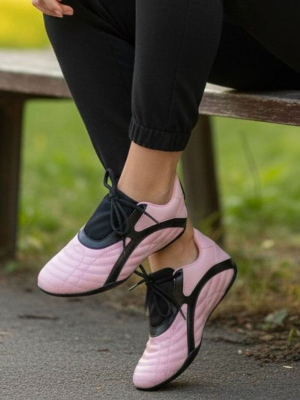 Womens Pink & Black Lace-Up Soft Sole Shoes Lightweight & Comfortable For Casual
